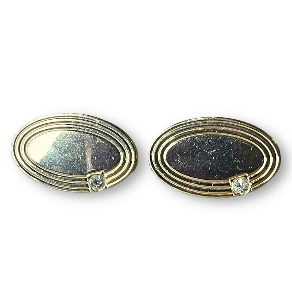 Gold Tone Cufflinks with Glass Stone Unsigned